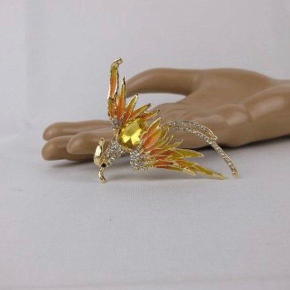 Enameled Rhinestone Phoenix Fire Bird Brooch - Picture 2 of 2